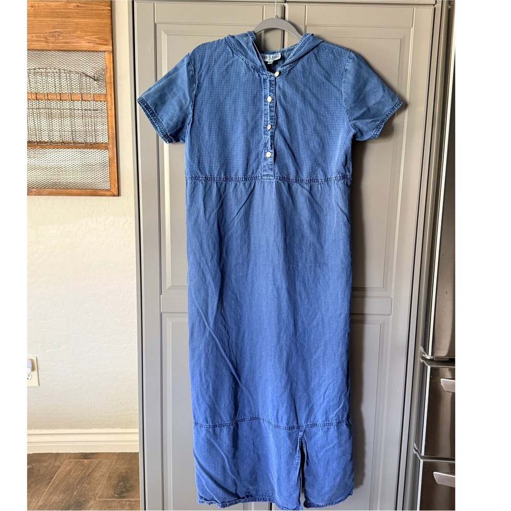 David Dart‎ Women's Vintage Windowpane Henley Hooded Maxi Dress, Blue, M